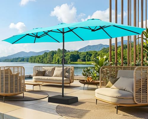 SUPERJARE 15FT Outdoor Patio Umbrella with Base Included, Double Sided Pool Umbrellas with Fade Resistant Canopy, Extra-Large Table Umbrella for Deck, Market, Backyard, Light Blue - color: Light Blue, size: 15ft