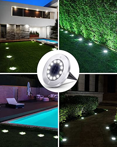 Biling Solar Ground Lights Outdoor 8 Packs, 12 LEDs Bright Flat Solar Lights Outdoor Waterproof Solar Powered for Yard Walkway Garden Driveway (White) - color: White, size: 8 Pack