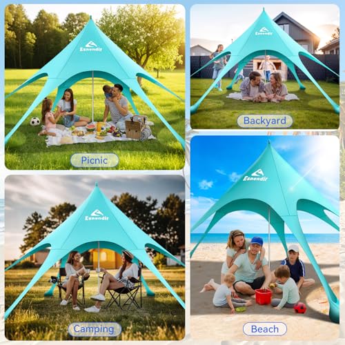 Beach Tent Sun Shelter & Portable Beach Canopy UPF 80+ UV Protection, Beach Shade Canopy with 6 Sandbags, Sand Shovel Ground Pegs for Outdoor Camping, Picnics (12x12 Ft, Turquoise) - color: Turquoise