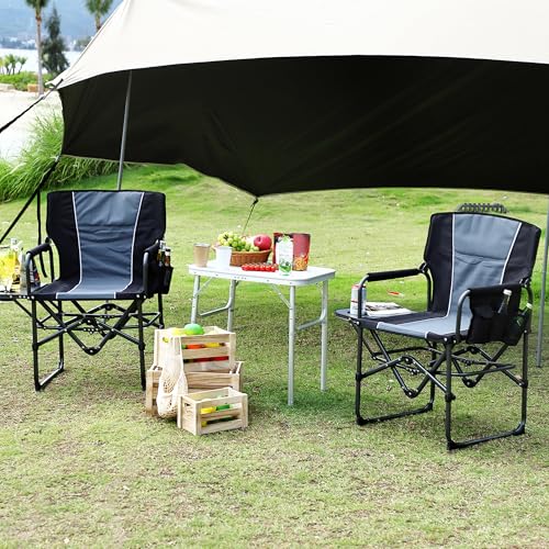 Oversized Camping Directors Chair, Portable Folding Lawn Chairs for Adults Heavy Duty with Side Table, Outdoor Foldable Camp Chair with Pocket for Beach, Fishing, Picnic, Outdoor Foldable Camp Chair