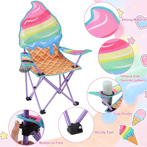 KABOER Kids Outdoor Folding Lawn and Camping Chair with Cup Holder and Carrying Bag, Children's Camping Chairs - color: Ice Cream