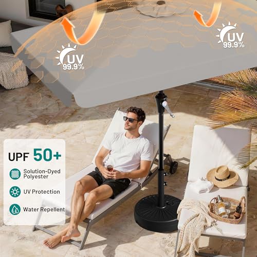 AreShark 6.5 x 10 FT Rectangular Valance Patio Umbrella, Outdoor Umbrella with Tilt and Crank, Market Table Umbrellas W/ 6 Ribs UV Protection for Garden, Deck, Backyard and Pool, Foggy Gray - color: Foggy Gray, size: 6.5x10 FT