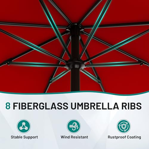 AreShark 10 FT Outdoor Patio Umbrella, Patio Table Umbrella with Push Button Tilt and Crank, Outdoor Patio Umbrellas with 8 Fiberglass Ribs, Patio Umbrellas for Market, Garden, Pool (Red) - color: Red