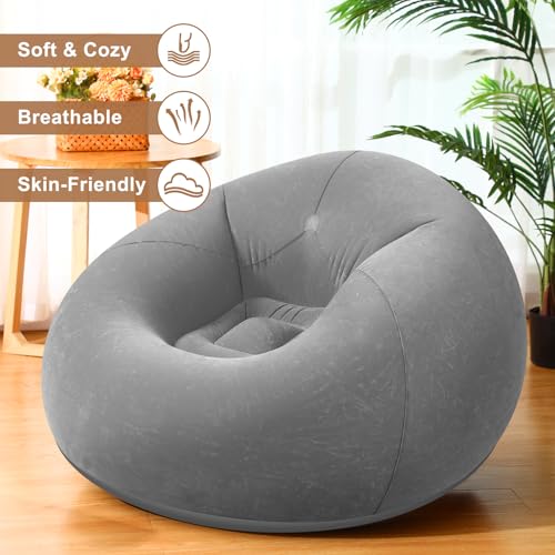 Realspring 6 9 12 Pcs Inflatable Bean Bag Chairs for Adults with Electric Air Pump, Blow up Couch Folding Portable Inflatable Couch Lazy Sofa for Outdoor Movie Night Camping(Grey,12 Pcs) - color: Grey