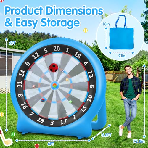 6FT Inflatable Dartboard, Giant Kick Darts Soccer Darts Golf & Throw Darts with Air Pump, Giant Outdoor Games, Blow up Soccer Darts for Yard Party Large Dartboard for Kids & Adults 20+Games - color: Blue