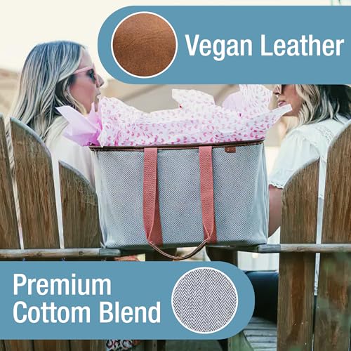 CleverMade Collapsible LUXE Tote, 30L Foldable Grocery Shopping Bag, Reusable - color: Rose Herringbone