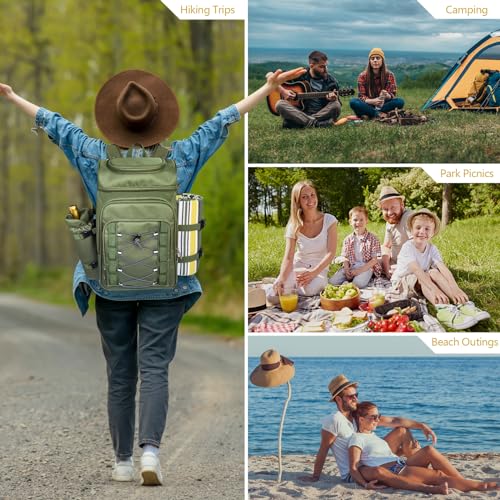 Hap Tim Picnic Basket Backpack for 4 Person with Blanket, Insulated Leakproof Cooler Compartment, Wine Holder, Cutlery Set, Engagement Gifts for Couples, White Elephant Gift Ideas, Green (36221-GR) - color: Green