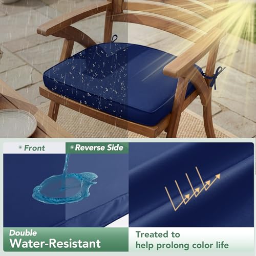 Summsun Outdoor Chair Cushions Set of 4: Waterproof Patio Furniture Cushions - 17 x 16 Inch Non Slip Round Corner Seat Cushion Pads with Removable Cover for Garden Yard Lawn, Navy Blue - color: Navy, size: 17x16x2 Inch-4p