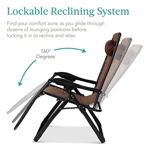 Best Choice Products Oversized Zero Gravity Chair, Folding Outdoor Patio Recliner, XL Anti Gravity Lounger w/Removable Cushion, Cup Holder, Side Tray, 350lb Capacity - Woodland Brown - color: Woodland Brown