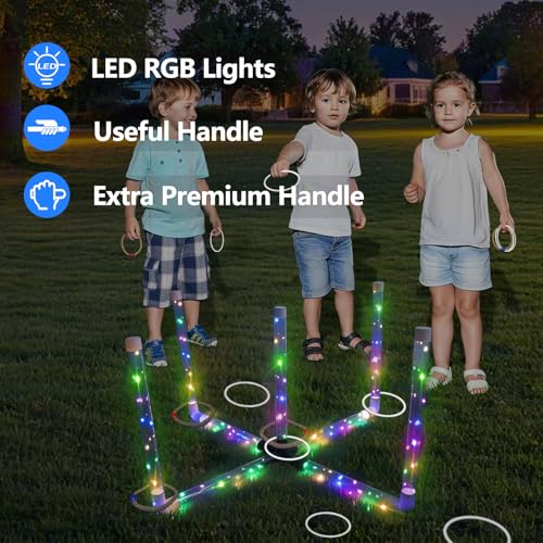 Outdoor Ring Toss Game, Upgraded 15-Inch Backyard and Lawn Games for Adults & Kids, Backyard Camping Sports Activities, Best Party Gifts for Ages 8-12+ Years Old, LED Ring Toss with Carry Case - color: Luminous Ring Edition