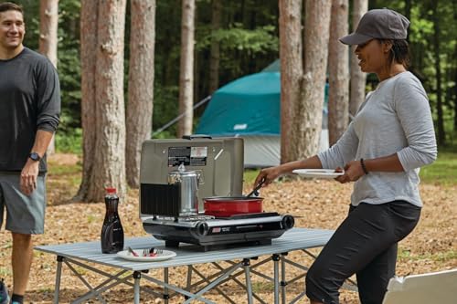 Coleman Tabletop 2-in-1 Grill & Stove with 2 Adjustable Burners, Propane Grill/Stove with Push-Button Starter, Wind Guards, Grease Tray, & 20,000 BTUs of Power for Camping, Tailgating, & More - color: Silver, style: PFAS-Free