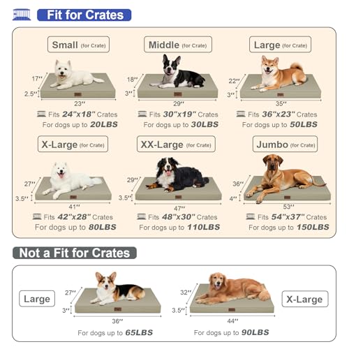 Outdoor Dog Bed for Small Dogs & Cats, Waterproof Dog Crate Mat Orthopedic Egg Crate Foam with Washable Removable Oxford Cover, Khaki - color: khaki, size: 23.0"L x 17.0"W x 2.5"Th