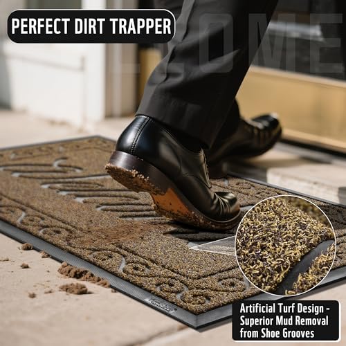 Yimobra Welcome Mat, Heavy Duty Sturdy Door Mats for Home Entrance Outdoor Indoor, Front Doormat for Outside Patio Floor Entry Porch Garage Office, Waterproof, Low Profile, 47X32 Inches, Beige Brown - color: Brown, size: 47x32 Inch