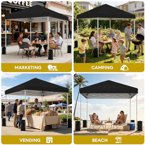 SANWAY 10x10 Pop Up Canopy Tent, One Push Setup, Heavy Duty Portable for Beach Camping Parties with Vents - Black - color: Black