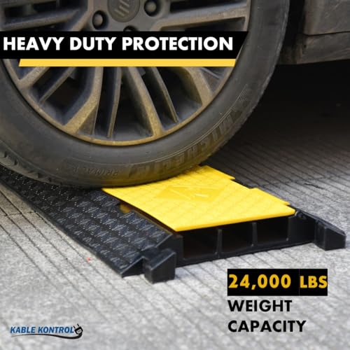 Kable Kontrol Atlas Cable Protector Wire Ramp - 3 Channel Bulk Wholesale Pallet - 40 Pcs - 35” Long Black & Yellow - 24000 Lbs Load Capacity - Rubber Speed Bump Wire Protector Cord Cover - CP9973 - size: 3 Channel - 40 Units