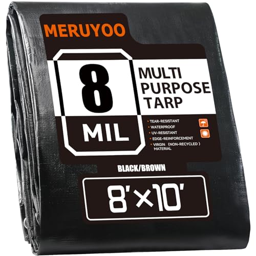 8x10 FT Tarp Waterproof 8 Mil Poly Tarps Medium Duty Waterproof, UV Resistant & Rip Tear Resistant, Multipurpose Protective Cover with Grommets Reversible for Home Boats Cars Plants - color: Black, size: 8x10