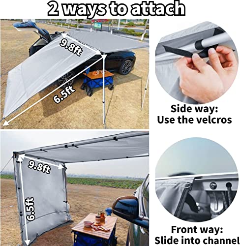 DANCHEL OUTDOOR Waterproof Car Awning Side Wall, Sun Shade Windbreak & Privacy Extension Lateral Tarp for Roof Rack Awning Overland Accessories(Gray, 9.8x6.5ft) - color: Gray, size: 9.8x6.5ft