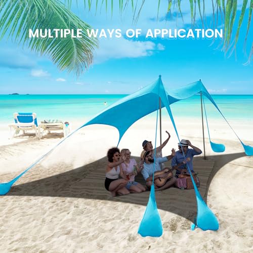 Beach Tent Sun Shelter 10x10FT Beach Shade Canopy with 8 Sandbags, UPF 50+ Protection Beach Shade Canopy, Outdoor Tent for Beach