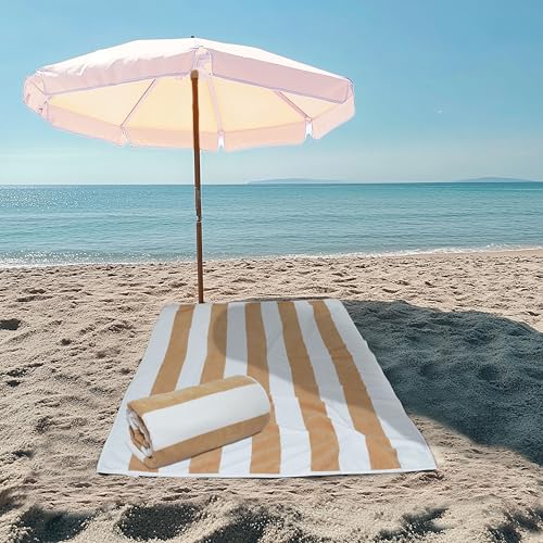 COTTON CRAFT Oversized Beach Towels - 2 Pack XXL 35x84 - The Big Kahuna 7 Foot Extra Large Beach Blanket Towel - Big & Tall - Huge 100% Cotton Velour Plush Soft Luxury Towel - Cabana Stripe Linen - color: Cabana Stripe - Linen, size: 2 Pack - 35x84