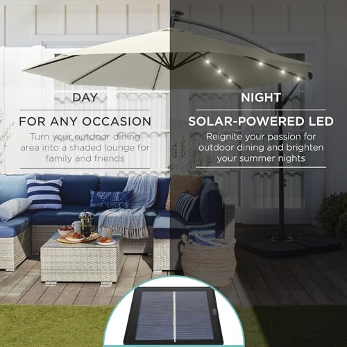 Best Choice Products 10ft Solar LED Offset Cantilever Hanging Market Patio Umbrella, 8 Sturdy Ribs, Easy Adjustment - Ivory - color: Ivory, size: Offset