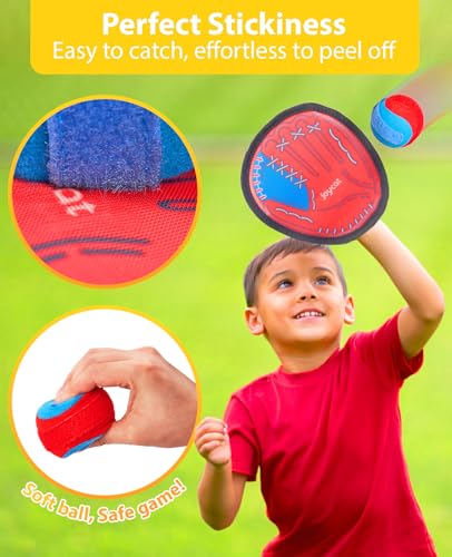 JoyCat Toss and Catch Ball Game for Kids, 4 Paddle Sticky Ball Set, Toddler Baseball Catch Toy, Outdoor Game for Beach, Yard&Camping, Family Sports Easter Basket Stuffer Gift for Boys Girls Ages 3-12 - style: 4 Paddles 4 Balls