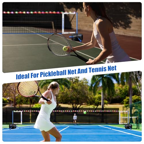 Eastgoing Pool Volleyball Net Set with Light,Adjustable Length 15-25FT，Swimming Pool Volleyball Net System with 2 Water Volleyballs and Heavy Duty Base.