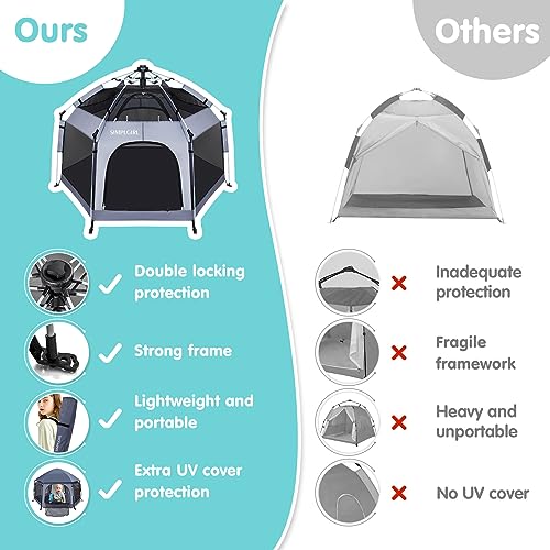 Premium Indoor and Outdoor Baby Playpen - Portable, Lightweight, Pop Up Pack and Play Toddler Play Yard w/Canopy and Travel Bag- Grey - color: Grey