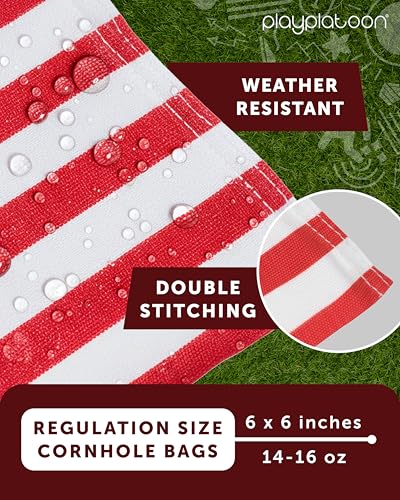 Play Platoon Cornhole Bags Weather Resistant- Set of 8 Regulation Bean Bags for Tossing- Official Professional Size & Weight Corn Hole Bags Two Color All Weather Cornhole Beans Bag Set with Tote Bag - color: American Flag