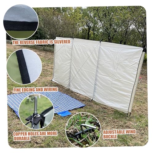 Wind Screen 98x28in Foldable Wind Blocker 210d Silver Coating Camping Windbreaks with Grommet 3 Panel Screen for Outdoor Beach Lawn Privacy Blocker Camping Windbreaks