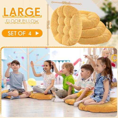 Jerify Floor Pillow Cushions Large Round Square Large Meditation Floor Pillow for Classroom Adult Meditation Picnic Party Seating Learning Daycare School(Round,Yellow,4 Pcs) - color: Yellow, size: Round