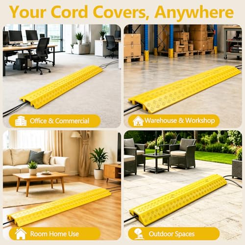 Heavy Duty Cord Cover 2 Pack 40 Inch Cable Protector Ramp 11000 lbs, Outdoor Floor Wire Cover with 1.6" Wide Channel, Modular Interlocking Anti Trip Cable Ramp for Driveway Sidewalk Garage(Yellow) - color: Yellow, size: Small