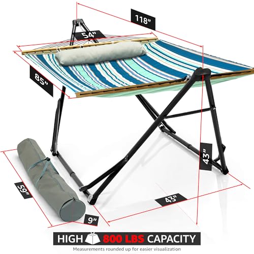 Tranquillo Unity Adjustable Hammock Stand, 800 lbs Capacity Steel Double Hammock Stand for 2 Persons, Premium Pre-Assembled Stand for Indoor Outdoor, Blue Leaf - color: 4. Blue Leaf, size: Large