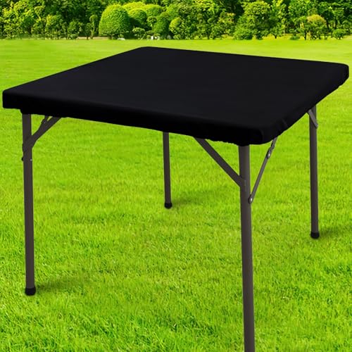 homing Square Table Cloth Cover, Waterproof Polyester Elastic Fitted Tablecloth, Washable Table Protector for Picnic, Camping, Outdoor (Black, 34" x 34") - color: Black, size: 34" x 34" (Square)