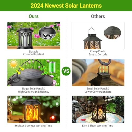 KOOPER 4 Pack Solar Lantern Outdoor Lights, Upgraded Flickering Flame Solar Lanterns Lights Outdoor Waterproof, Hanging Lantern Decorative, Solar Powered Lanterns for Yard Patio Path Tree Garden Decor - style: 4 Pack