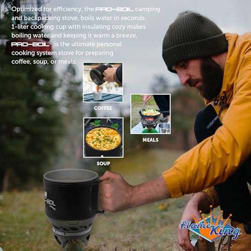 Flame King Pro-Boil All-in-One Camping and Backpacking Stove Cooking System, Boils Water in 90 Seconds, Gas Powered