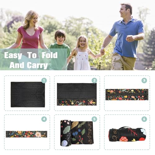 Picnic Blankets Waterproof Large, 80"x 60" Outdoor Beach Blanket Sandproof Foldable Lightweight Portable 3-Layer Camping Mat for Parks,Hiking,Travel,Music Festival,Concerts(Boho Mandala Lace) - color: Boho Floral Lace, size: 5' x 6'8" (Rectangular)