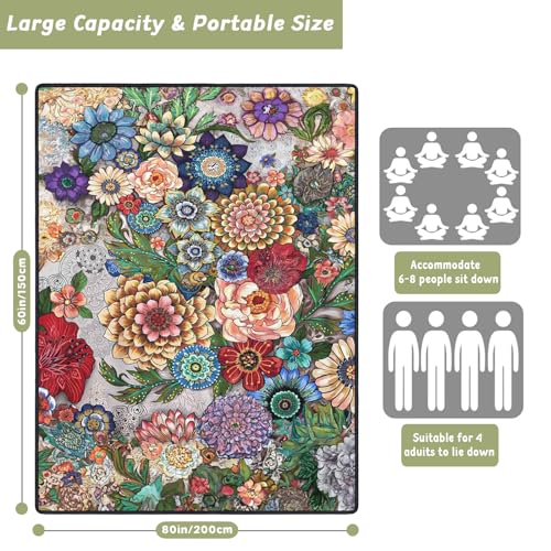 Picnic Blankets Waterproof Large, 80"x 60" Outdoor Beach Blanket Sandproof Foldable Lightweight Portable 3-Layer Camping Mat for Parks,Hiking,Travel,Music Festival,Concerts(Mandala Flowers) - color: Multicolor Mandala Flower, size: 5' x 6'8" (Rectangular)