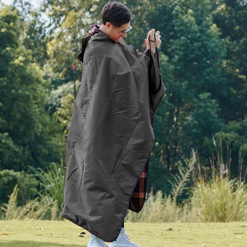 DUKUSEEK Stadium Blanket Waterproof Windproof, Outdoor Hooded Blankets for Camping, Sporting Events, Picnic and Car - Insulated Foldable Blanket and Throws - color: Black-red-plaid