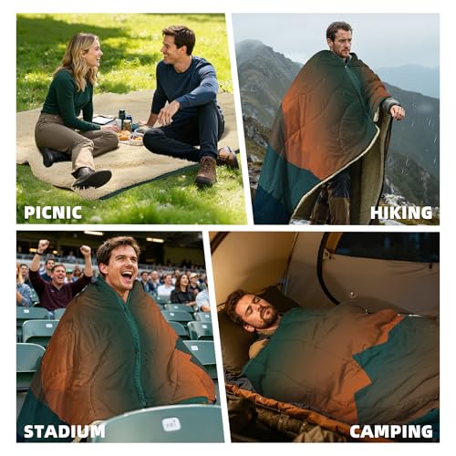 Outdoor Camping Blanket - Puffy Camping Blanket Packable,Sherpa Fleece Warm Blanket for Camping, Outdoors, Travel, Stadium, Festivals, Beach, Hammock 56"x 78" Machine Washable, DWR, Lightweight - color: Amber Dawn Hues, size: 78 x 56 inches