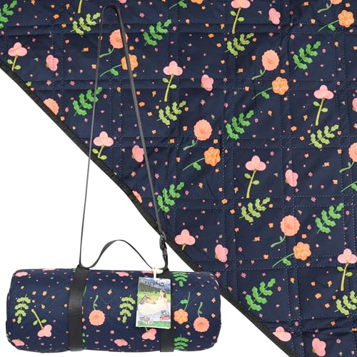 Outdoor Picnic Blanket Blue Floral 60"x80" Sandproof Beach Blanket Waterproof Picnic Blankets Foldable for Caming, Beach, Outdoor Activities. - color: Blue Floral, size: 60"x80"