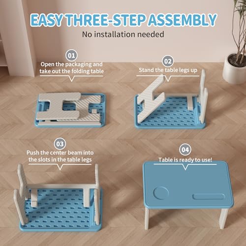 UNICOO Kids Folding Table, Toddler Activity Table for Study, Snack, Art Craft and Play, Portable Plastic Children's Table for Small Spaces, Home and Playroom - color: Blue & Grey