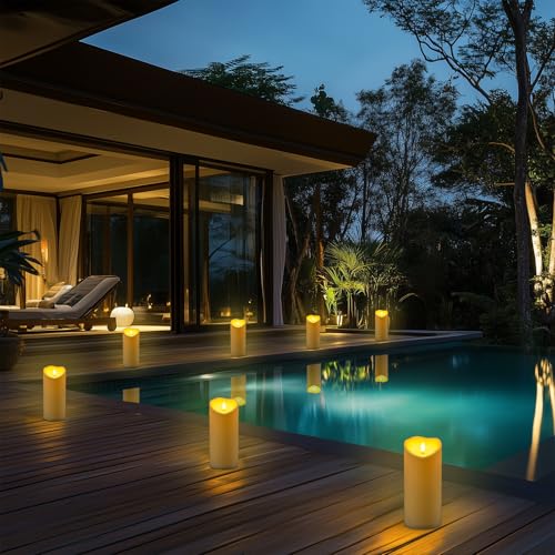 Homemory 4"x9" Outdoor Waterproof Flameless Candles with Timers and Remote Control, Battery Operated Candles, LED Plastic Candles, Ivory White, Set of 4 - color: Ivory White, size: D4"xH9"