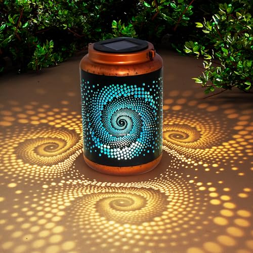 DIBIEECN Mothers Day Gifts for Mom, Birthday Gifts Grandma Ladies Solar Lanterns Outdoor Hanging Hollowed-Out Metal Waterproof LED Garden Decor Outside for Patio Yard Porch, Blue, 1 Pack - style: Blue