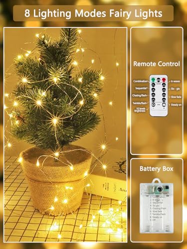 6 Pack Fairy Lights Battery Operated with Remote Control Timer, 26 FT 80 LED String Lights Outdoor Indoor, 8 Mode Twinkle Lights for Christmas Party Wedding Birthday Bedroom Decorations (Warm White) - color: Warm White, size: 6 Pack