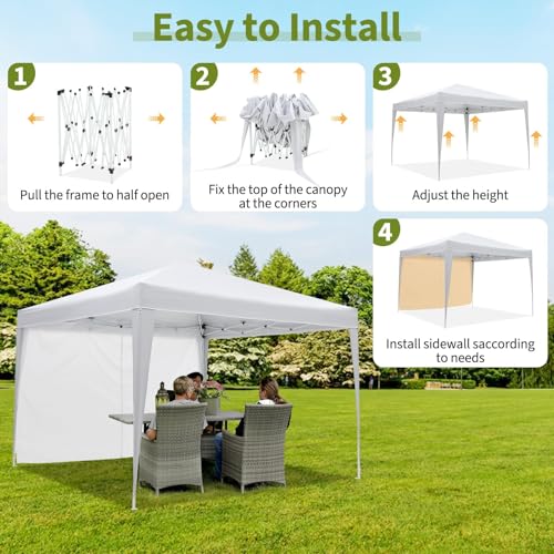 10x10 Pop Up Canopy with 4 Sidewalls, Outdoor Portable Instant Canopy Tent, Outdoor Canopy, Waterproof Pop Up Tent, Versatile Gazebo for Camping, Outdoor Parties, Backyard,Beach Activities,White - color: White