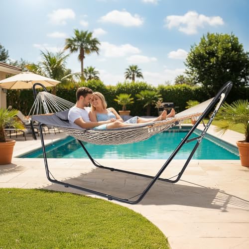 ONCLOUD Hammock with Stand, Double-Barrel Hammock with Hammock Bed, Heavy Duty Adjustable Hammock Set for Outdoors, Patio, Yard, Garden, 550 LBS (Gray) - color: Grey