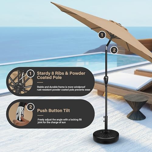Simple Deluxe 9ft Patio Umbrella Outdoor UV-proof, Table Market Umbrella with Push Button Tilt and Crank, 8 Sturdy Ribs for Garden, Backyard, Pool, Deck, Tan - color: 9ft-Tan Update, size: 9ft