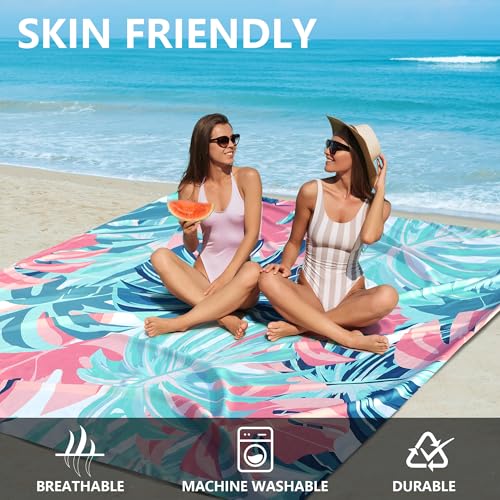 HIHOHO Beach Blanket Waterproof Sandproof Beach Mat for 1-8 Adults Quick Drying Durable Outdoor Picnic Mat for Beach Festival Travel Camping Hiking (Flamingoes-Palm, 79"×83"(4 Person)) - color: Flamingoes-palm, size: 6'11" x 6'7"