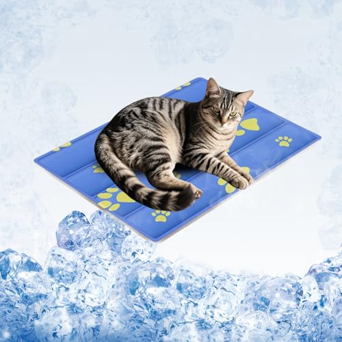 Cooling Dog Bed, Premium Pet Cooling Mat Waterproof & Scratch-Resistant, Non-Slip Summer Essential for Dogs Cats, Foldable Cooling Pad for Indoor Outdoor Travel(S 20''*16'') - color: Dark Blue Paw, size: 20''*16'' Small