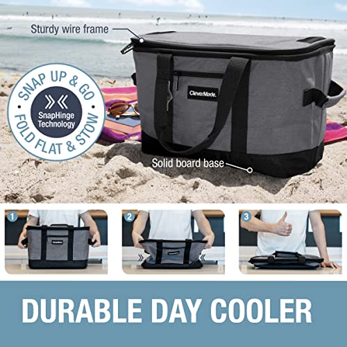 CleverMade Collapsible Insulated Cooler Bag – 50 Can Leakproof Soft Cooler for Beach, Travel, Car – Shoulder Strap, Bottle Opener – Charcoal/Black - color: Cool Gray, size: Large
